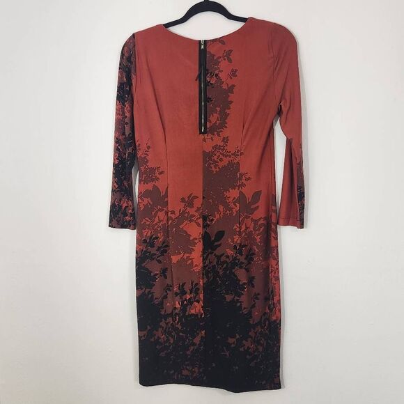 Just Taylor Red and Black Sheath Dress Size 2 Black and Red Print Dress - Picture 4 of 9